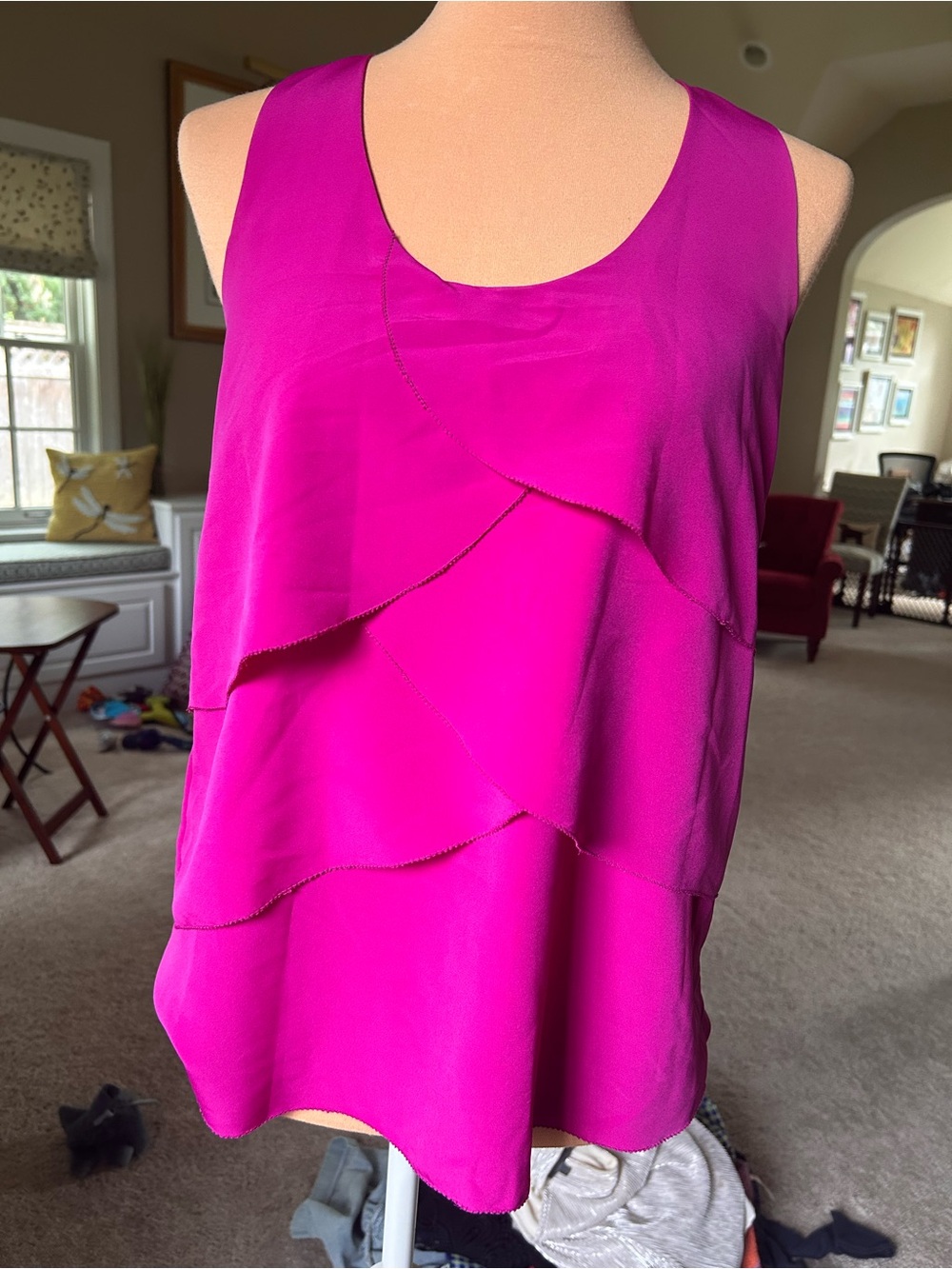vintage Sleeveless Layered Ruffle Camisole in Fuchsia